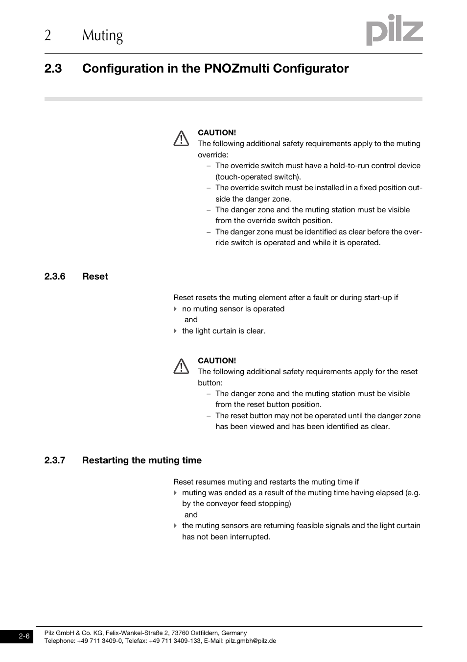 6 reset, 7 restarting the muting time, 2muting | 3 configuration in the pnozmulti configurator | Pilz PNOZ m1p base unit User Manual | Page 14 / 72