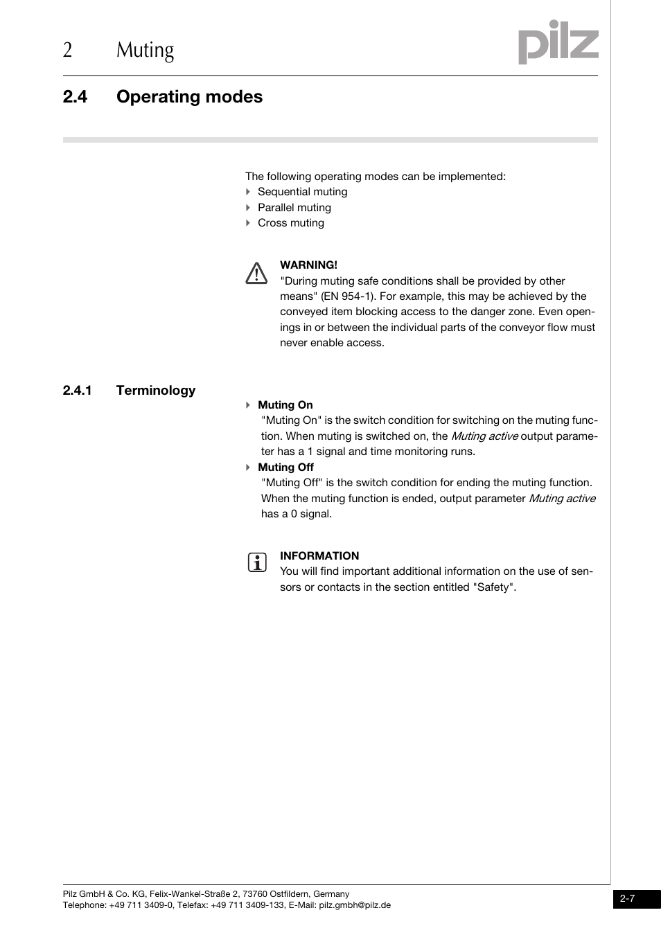 Operating modes, 1 terminology, 2muting | 4 operating modes | Pilz PNOZ m1p base unit User Manual | Page 15 / 72