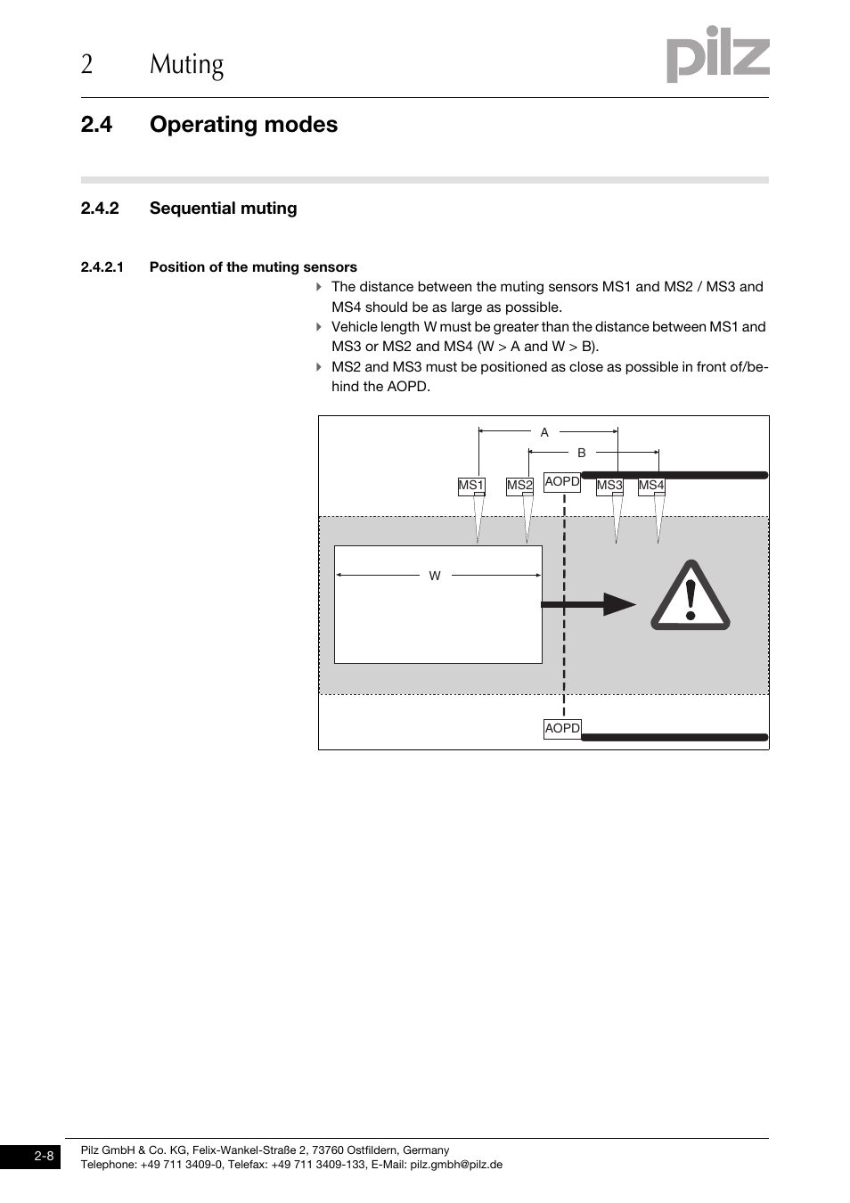 2 sequential muting, 1 position of the muting sensors, 2muting | 4 operating modes | Pilz PNOZ m1p base unit User Manual | Page 16 / 72