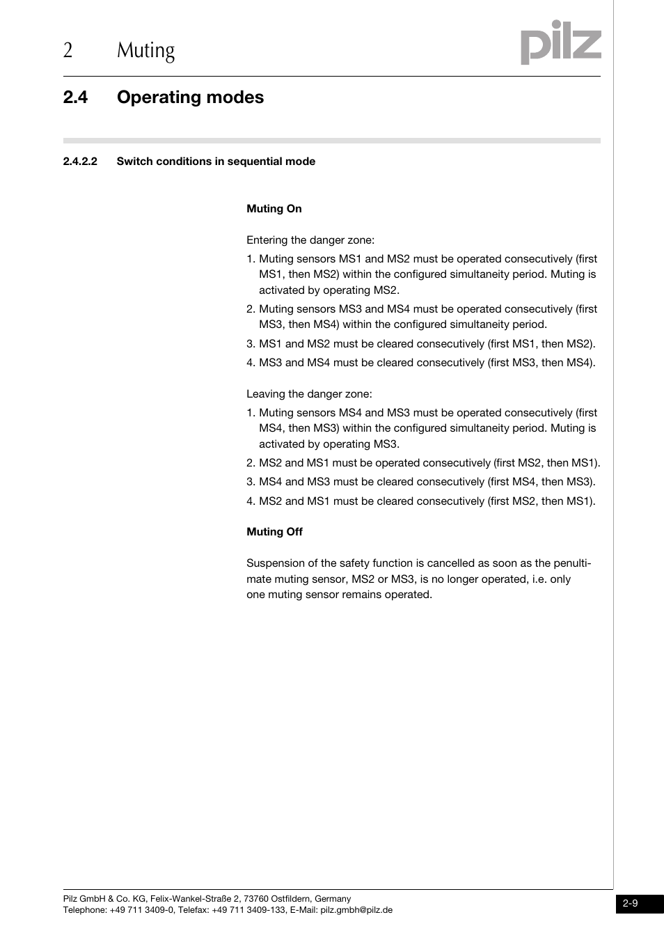 2 switch conditions in sequential mode, 2muting, 4 operating modes | Pilz PNOZ m1p base unit User Manual | Page 17 / 72