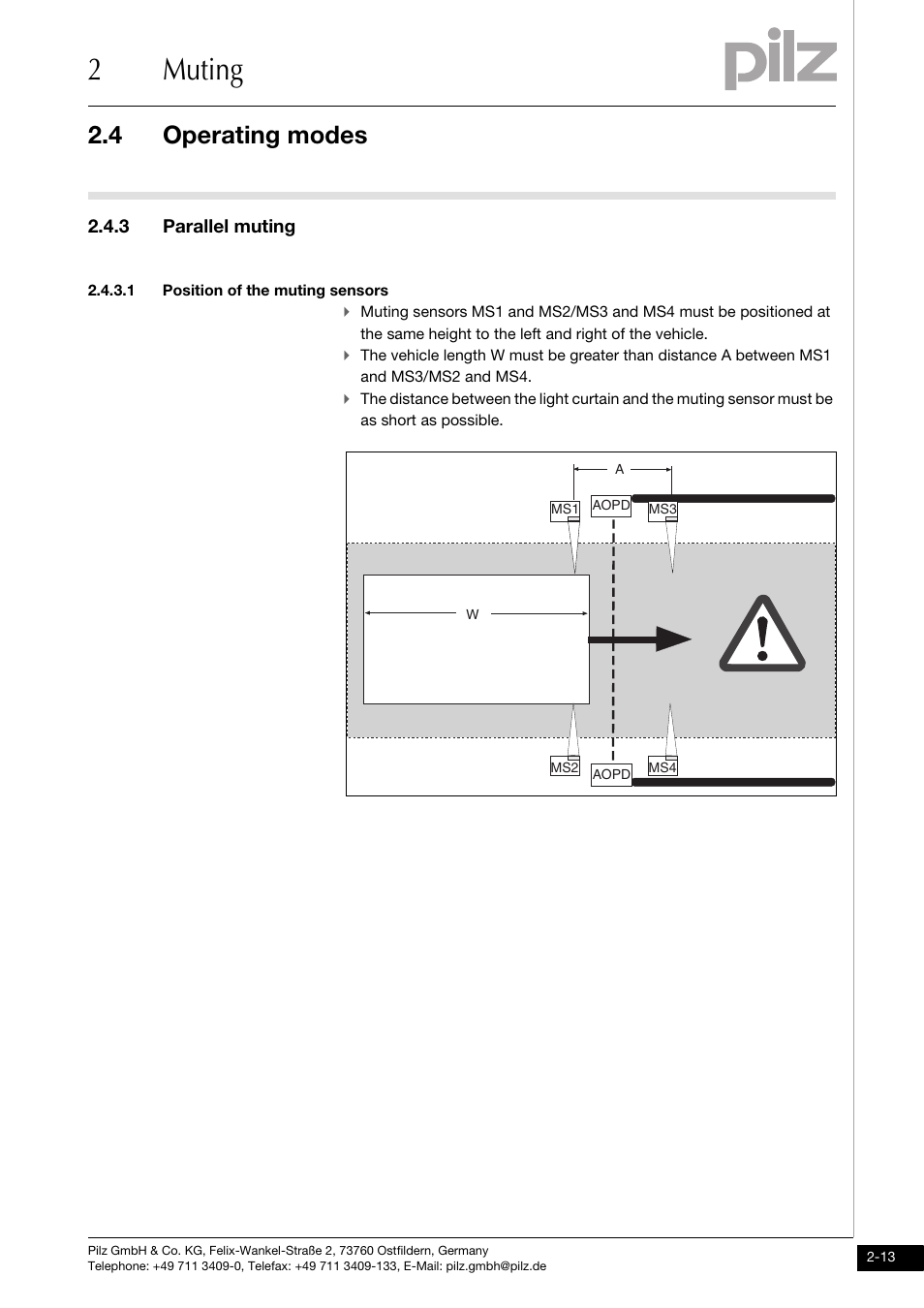 3 parallel muting, 1 position of the muting sensors, 2muting | 4 operating modes | Pilz PNOZ m1p base unit User Manual | Page 21 / 72