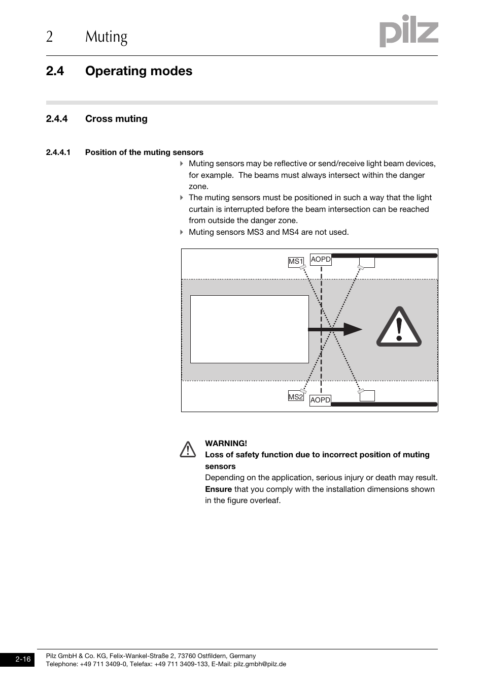 4 cross muting, 1 position of the muting sensors, 2muting | 4 operating modes | Pilz PNOZ m1p base unit User Manual | Page 24 / 72