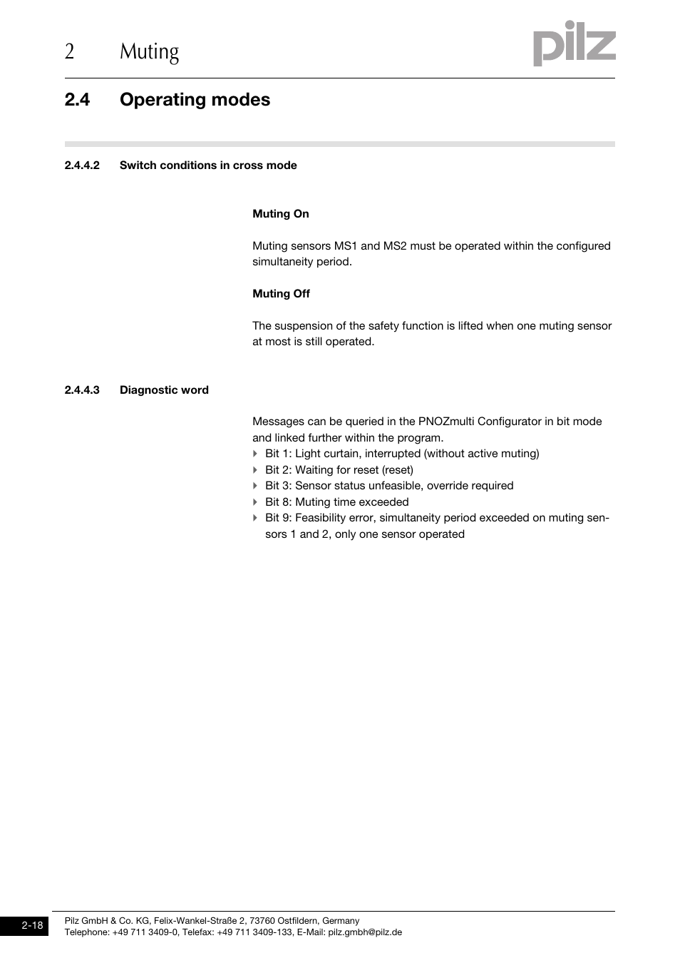 2 switch conditions in cross mode, 3 diagnostic word, 2muting | 4 operating modes | Pilz PNOZ m1p base unit User Manual | Page 26 / 72