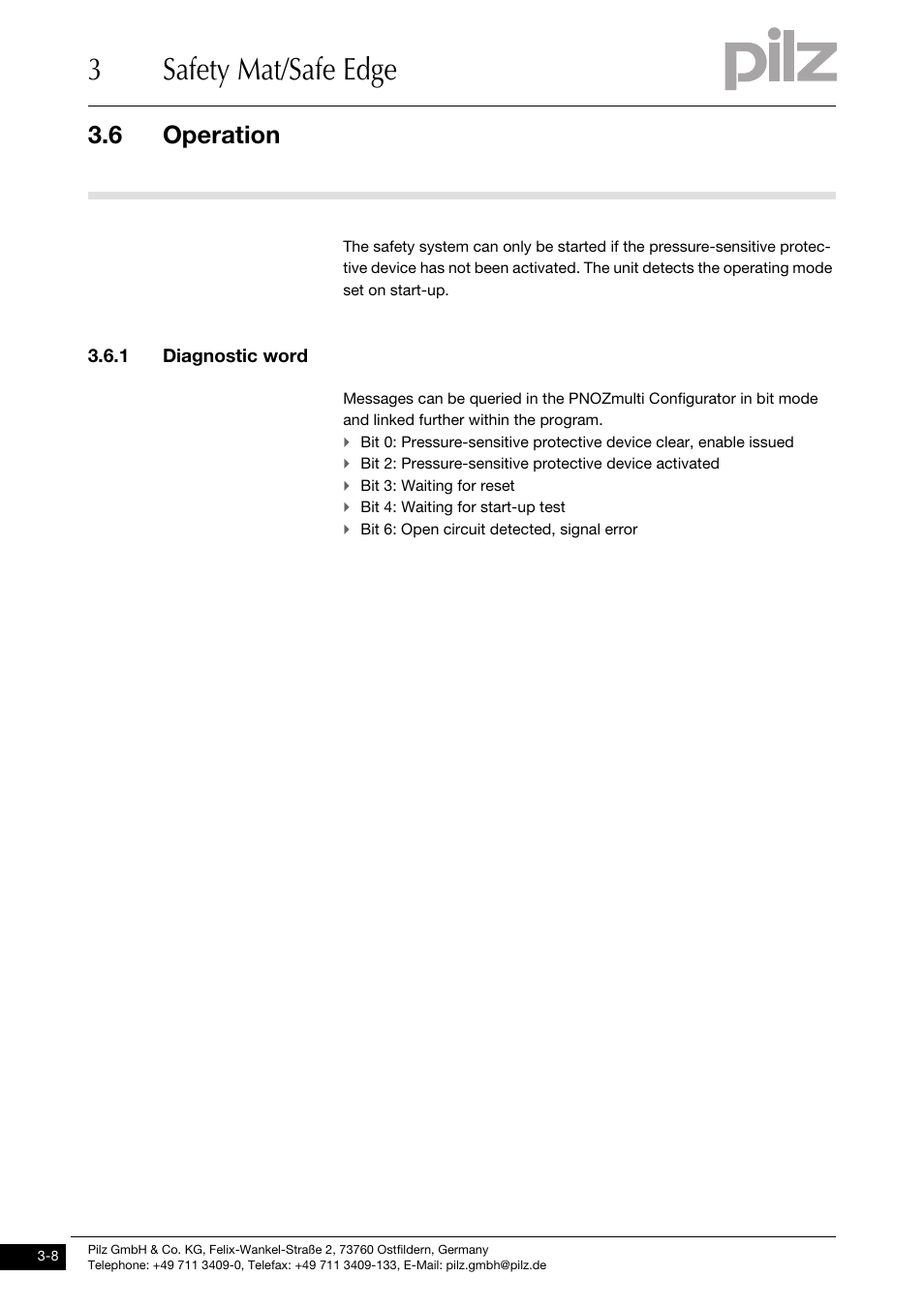 Operation, 1 diagnostic word, 3safety mat/safe edge | 6 operation | Pilz PNOZ m1p base unit User Manual | Page 35 / 72