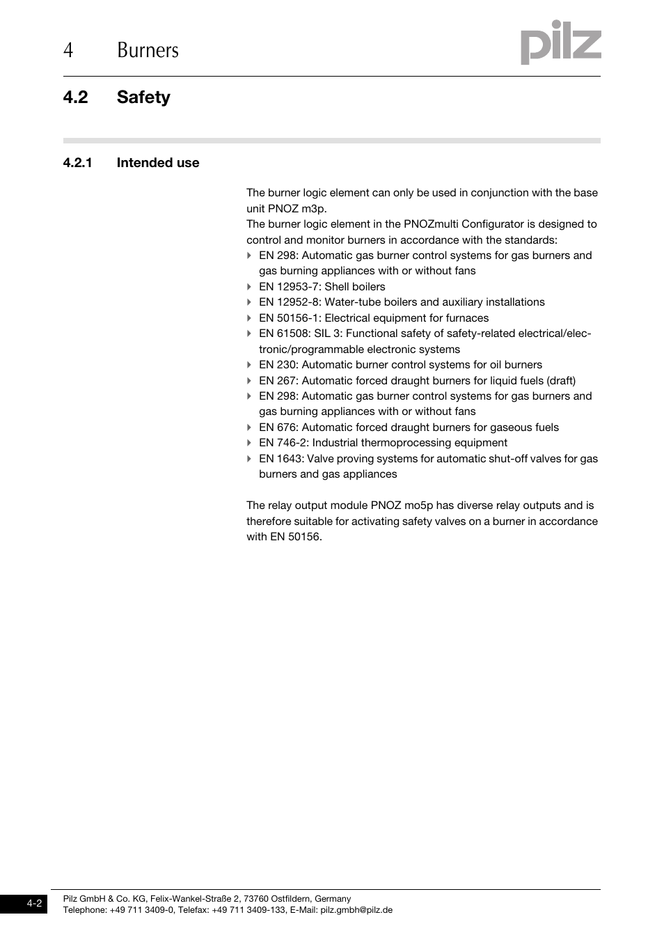 Safety, 1 intended use, 4burners | 2 safety | Pilz PNOZ m1p base unit User Manual | Page 39 / 72