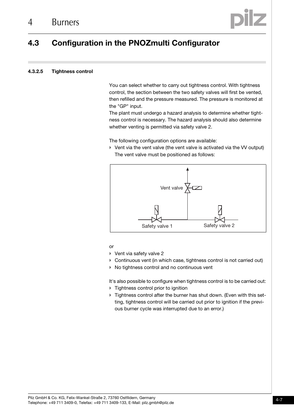 5 tightness control, 4burners, 3 configuration in the pnozmulti configurator | Pilz PNOZ m1p base unit User Manual | Page 44 / 72