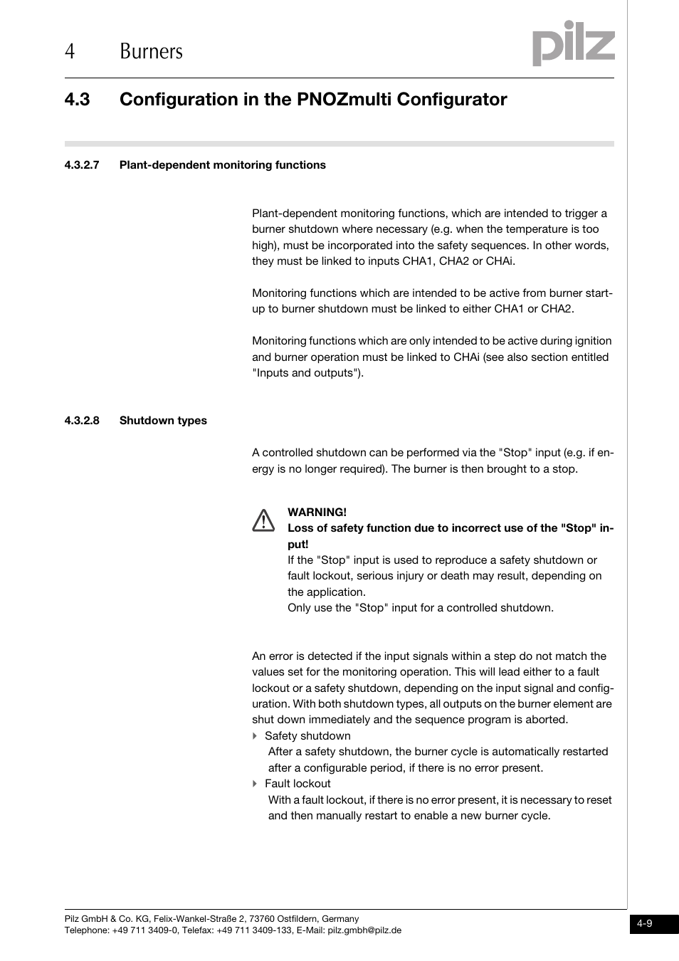 7 plant-dependent monitoring functions, 8 shutdown types, 4burners | 3 configuration in the pnozmulti configurator | Pilz PNOZ m1p base unit User Manual | Page 46 / 72