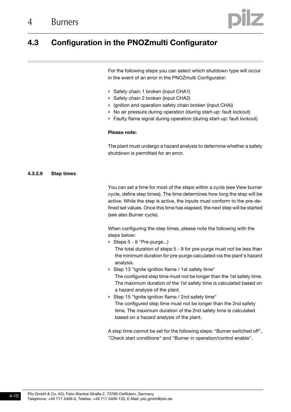 9 step times, 4burners, 3 configuration in the pnozmulti configurator | Pilz PNOZ m1p base unit User Manual | Page 47 / 72