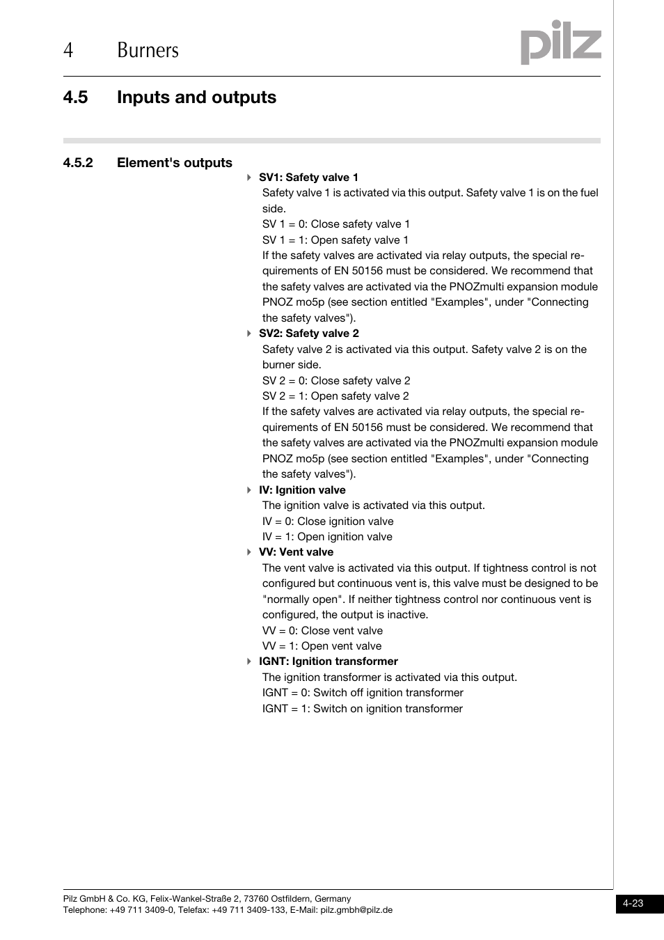 2 element's outputs, 4burners, 5 inputs and outputs | Pilz PNOZ m1p base unit User Manual | Page 60 / 72