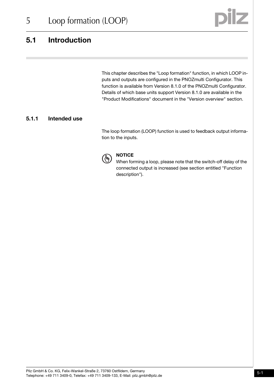 5 loop formation (loop), Introduction, 1 intended use | 5loop formation (loop), 1 introduction | Pilz PNOZ m1p base unit User Manual | Page 66 / 72