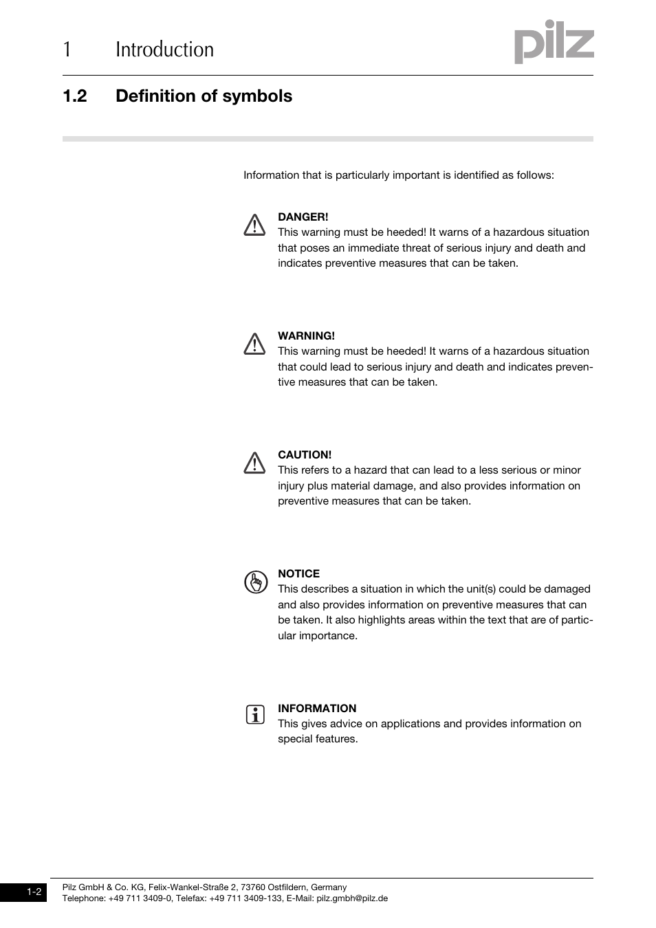 Definition of symbols, 1introduction, 2 definition of symbols | Pilz PNOZ m1p base unit User Manual | Page 8 / 72