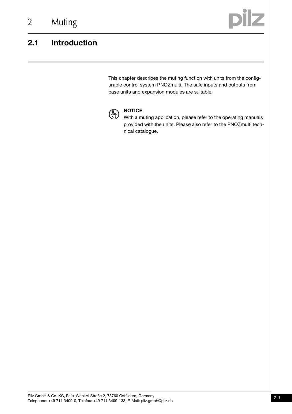 2 muting, Introduction, 2muting | 1 introduction | Pilz PNOZ m1p base unit User Manual | Page 9 / 72