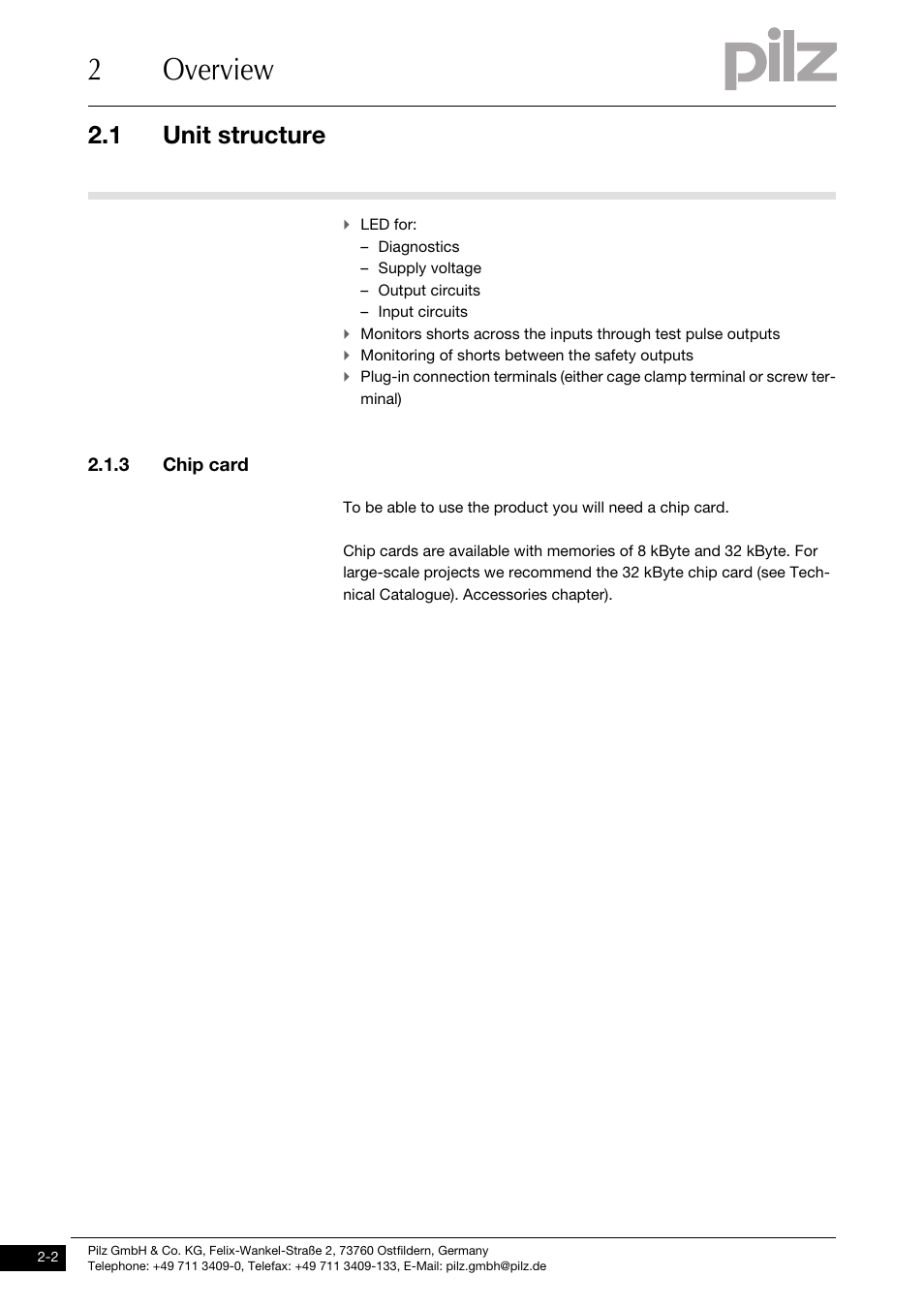 Chip card, 2overview, 1 unit structure | Pilz PNOZ m0p base unit not expandable User Manual | Page 10 / 47