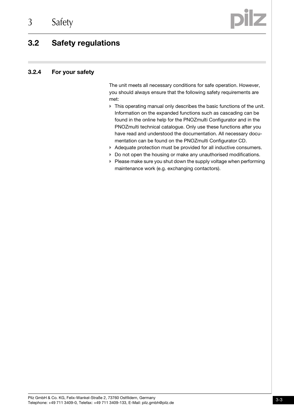 For your safety, 3safety, 2 safety regulations | Pilz PNOZ m0p base unit not expandable User Manual | Page 15 / 47
