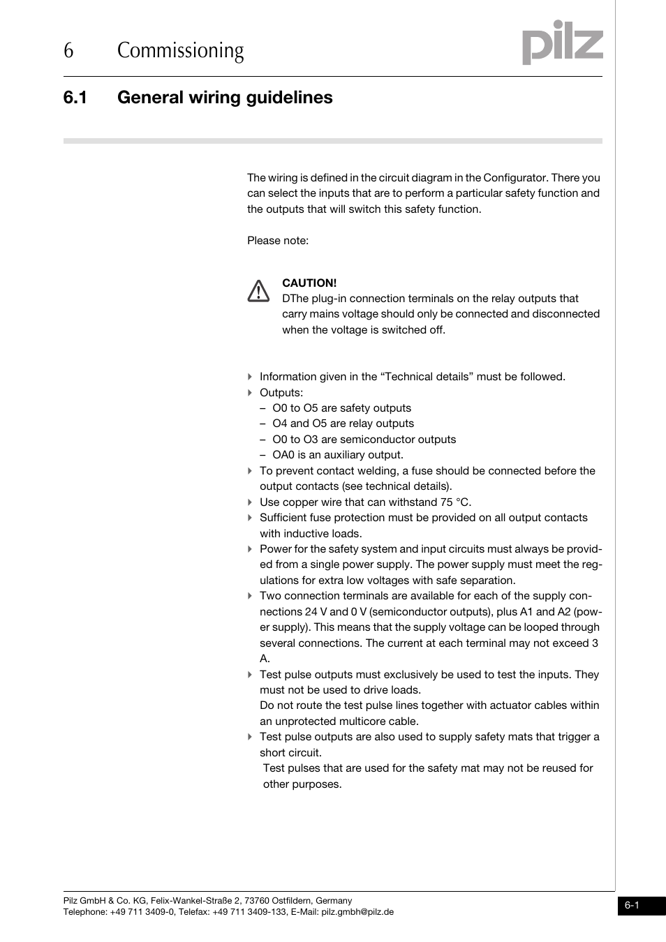 Commissioning, General wiring guidelines, 6commissioning | 1 general wiring guidelines | Pilz PNOZ m0p base unit not expandable User Manual | Page 25 / 47