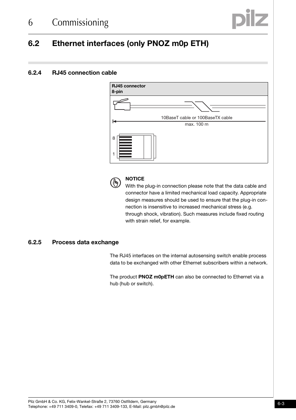 Rj45 connection cable, Process data exchange, 6commissioning | 2 ethernet interfaces (only pnoz m0p eth), 4 rj45 connection cable, 5 process data exchange | Pilz PNOZ m0p base unit not expandable User Manual | Page 27 / 47