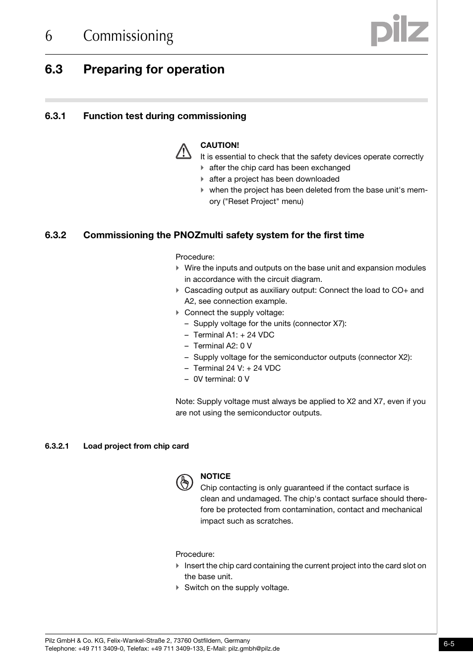 Preparing for operation, Function test during commissioning, Load project from chip card | 6commissioning, 3 preparing for operation, 1 function test during commissioning | Pilz PNOZ m0p base unit not expandable User Manual | Page 29 / 47