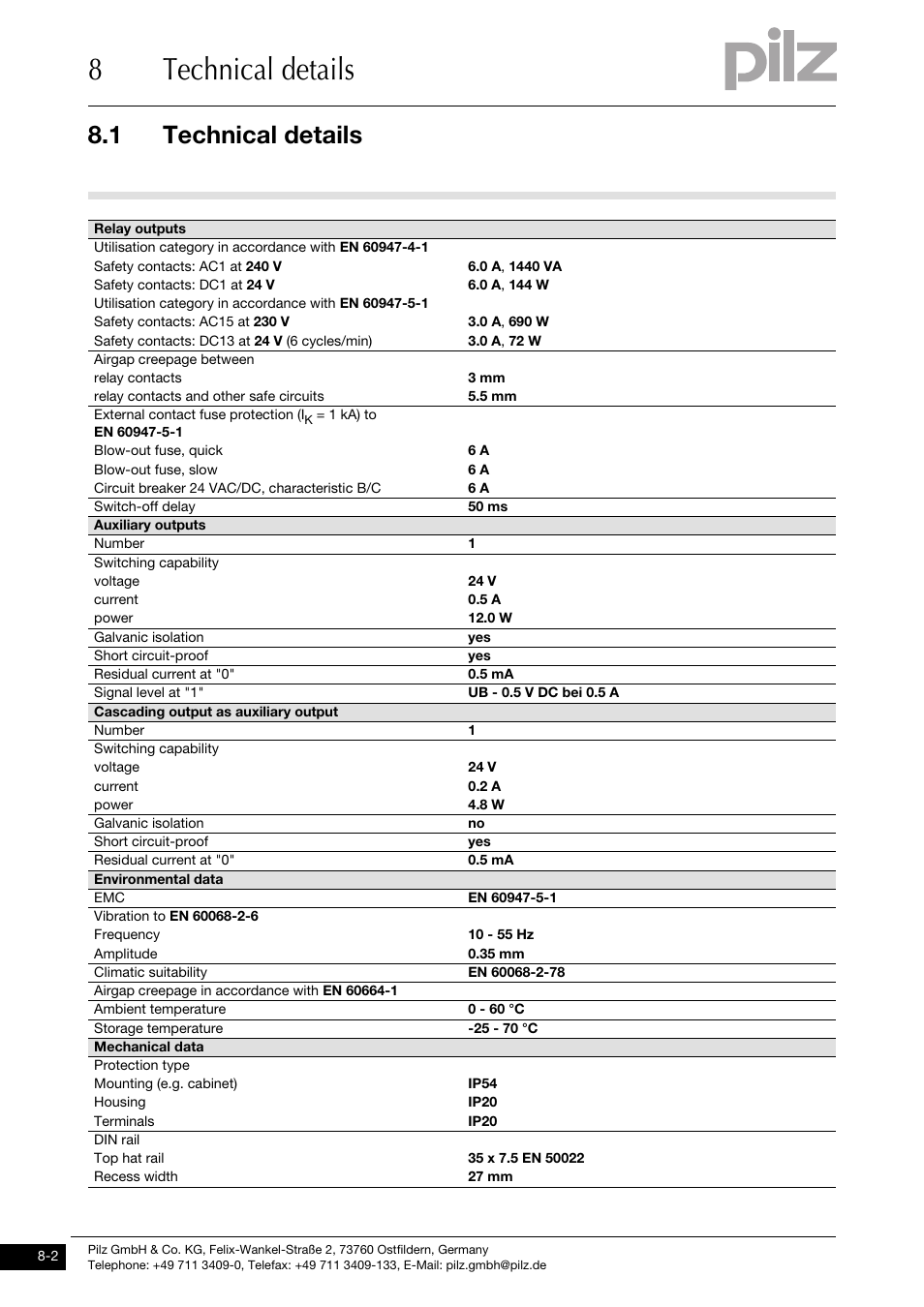 8technical details, 1 technical details | Pilz PNOZ m0p base unit not expandable User Manual | Page 40 / 47