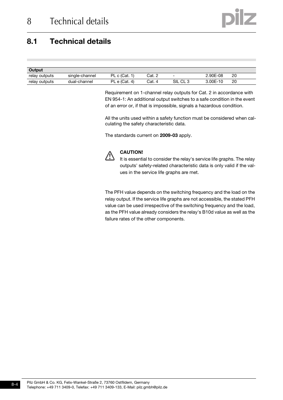 8technical details, 1 technical details | Pilz PNOZ m0p base unit not expandable User Manual | Page 42 / 47