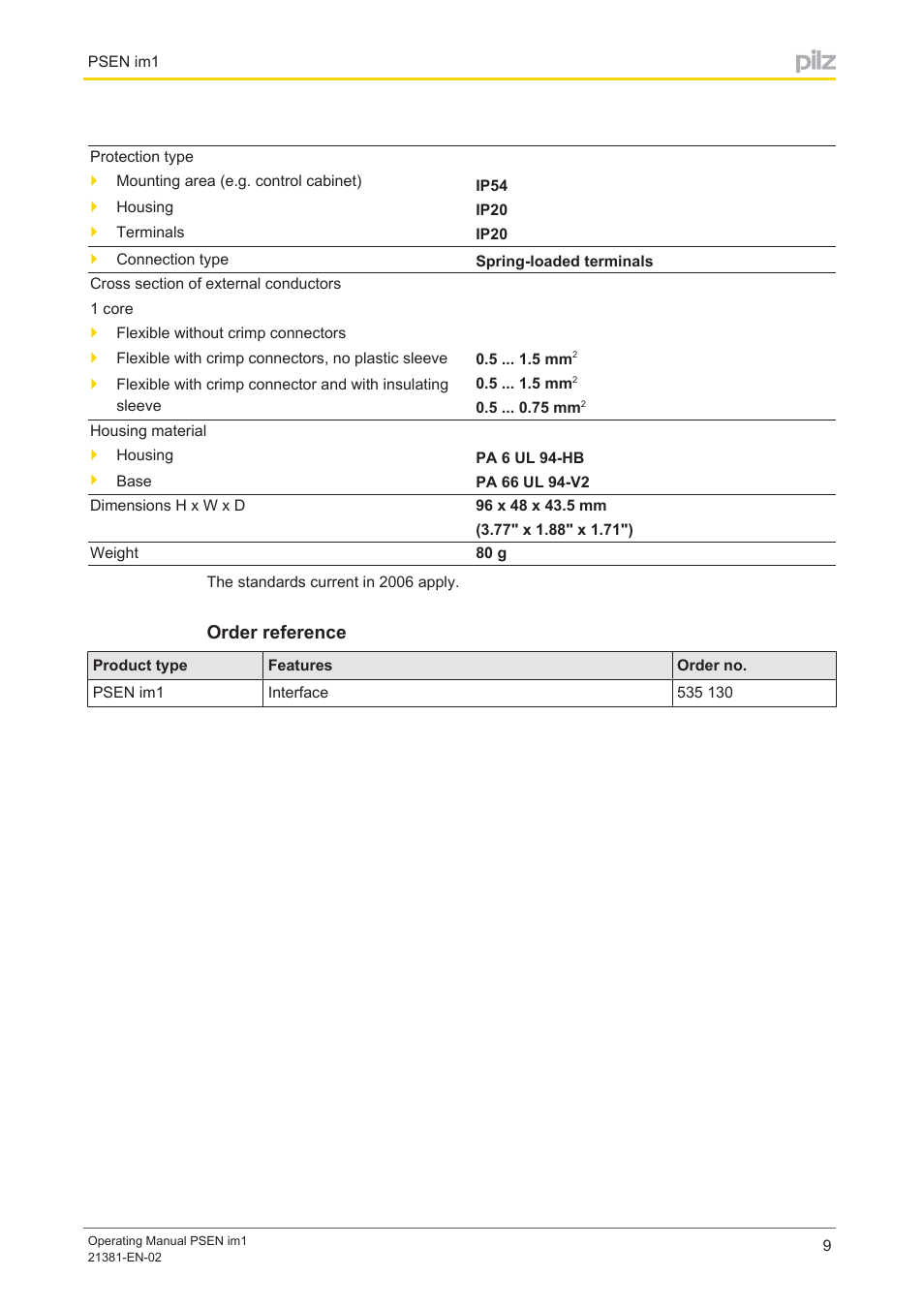 Order reference | Pilz PSEN im1 User Manual | Page 9 / 10