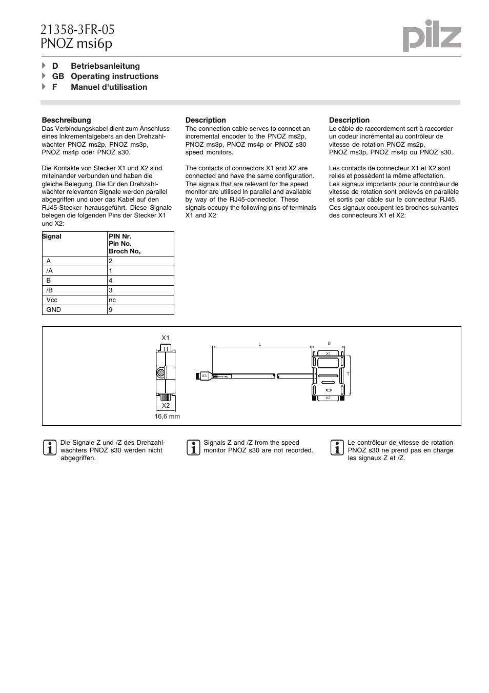 Pilz PNOZ msi6p Adapter Elau 9/9 7,5m User Manual | 2 pages