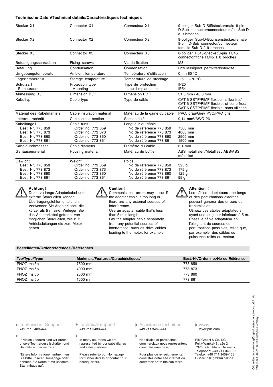 Pilz PNOZ msi6p Adapter Elau 9/9 7,5m User Manual | Page 2 / 2