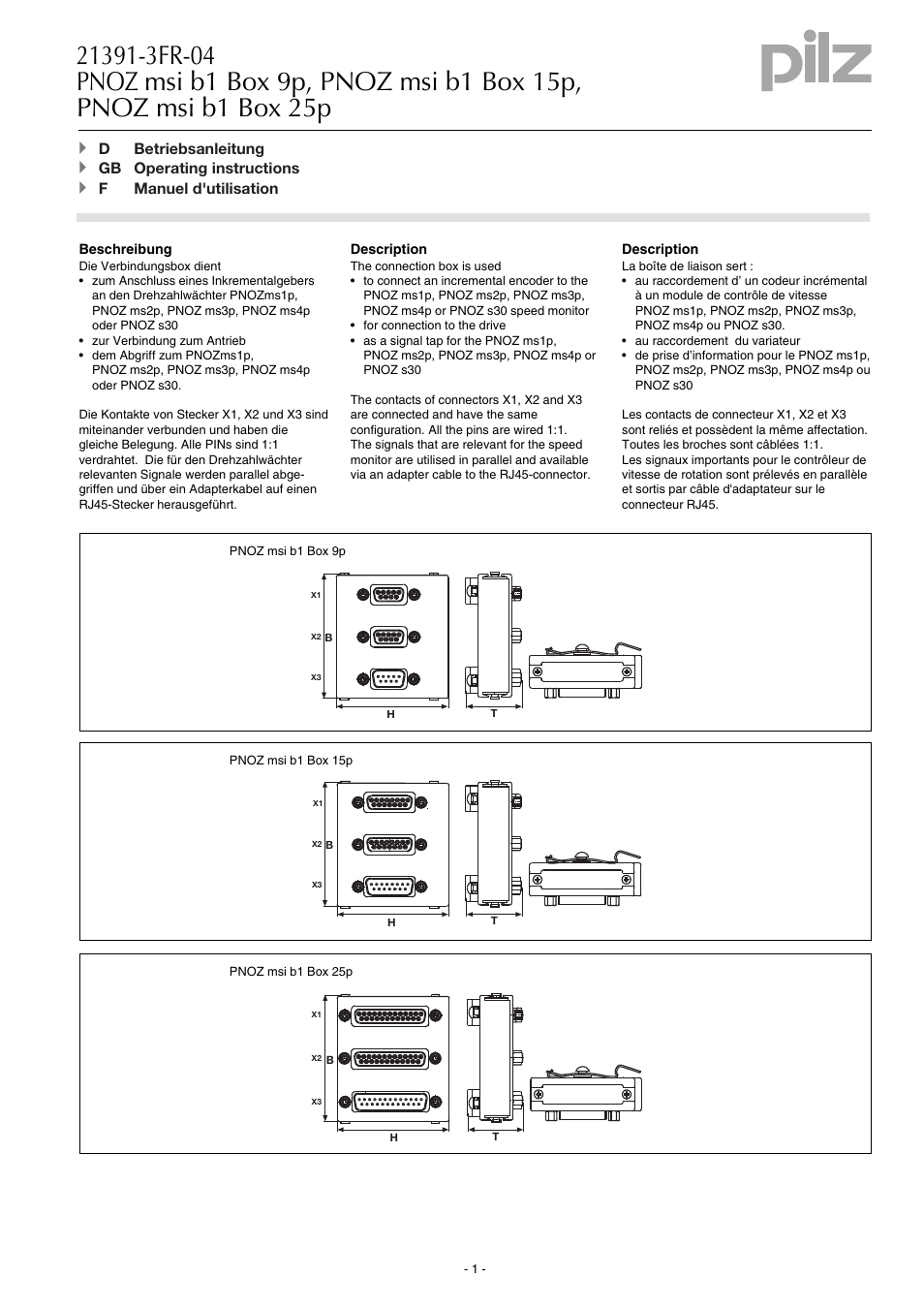 Pilz PNOZ msi b1 Box User Manual | 4 pages