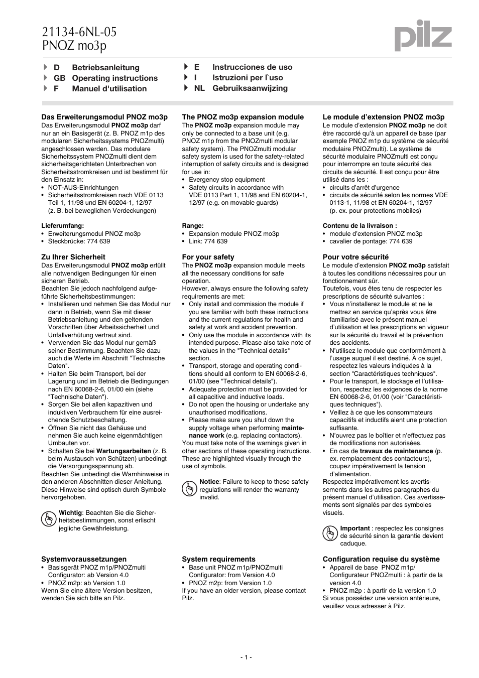 Pilz PNOZ mo3p 2so User Manual | 16 pages