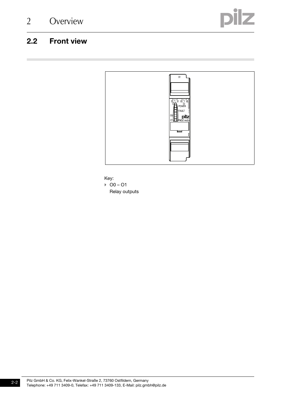 Front view, 2overview, 2 front view | Pilz PNOZ mo2p 2n/o User Manual | Page 10 / 31