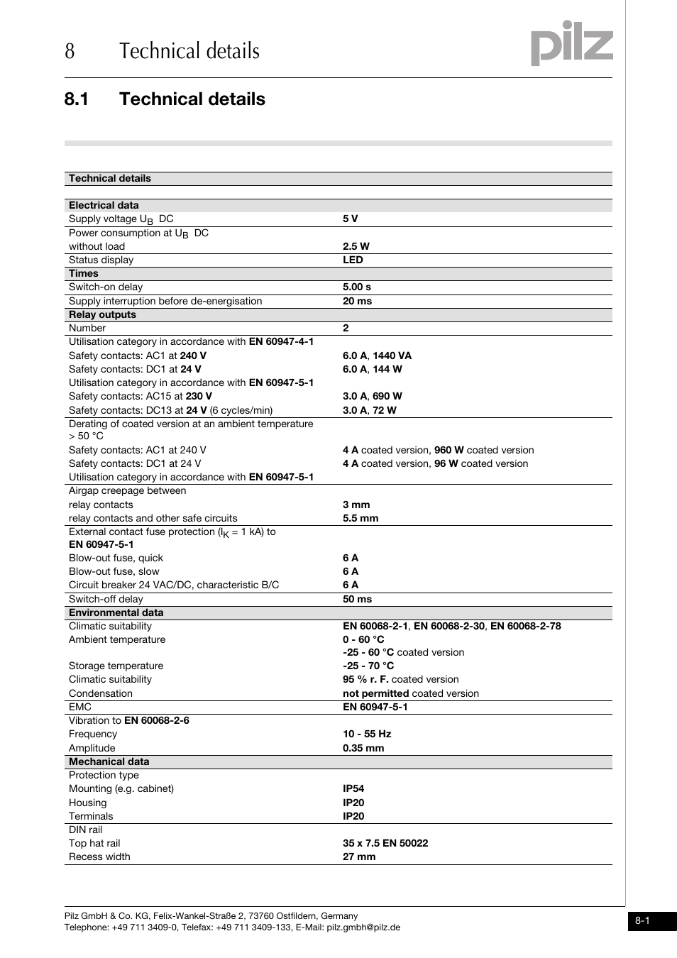 Technical details, 8technical details, 1 technical details | Pilz PNOZ mo2p 2n/o User Manual | Page 25 / 31