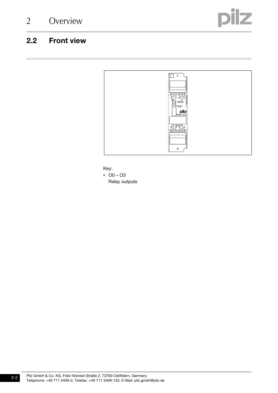 Front view, 2overview, 2 front view | Pilz PNOZ mo5p 4 n/o burner User Manual | Page 10 / 33