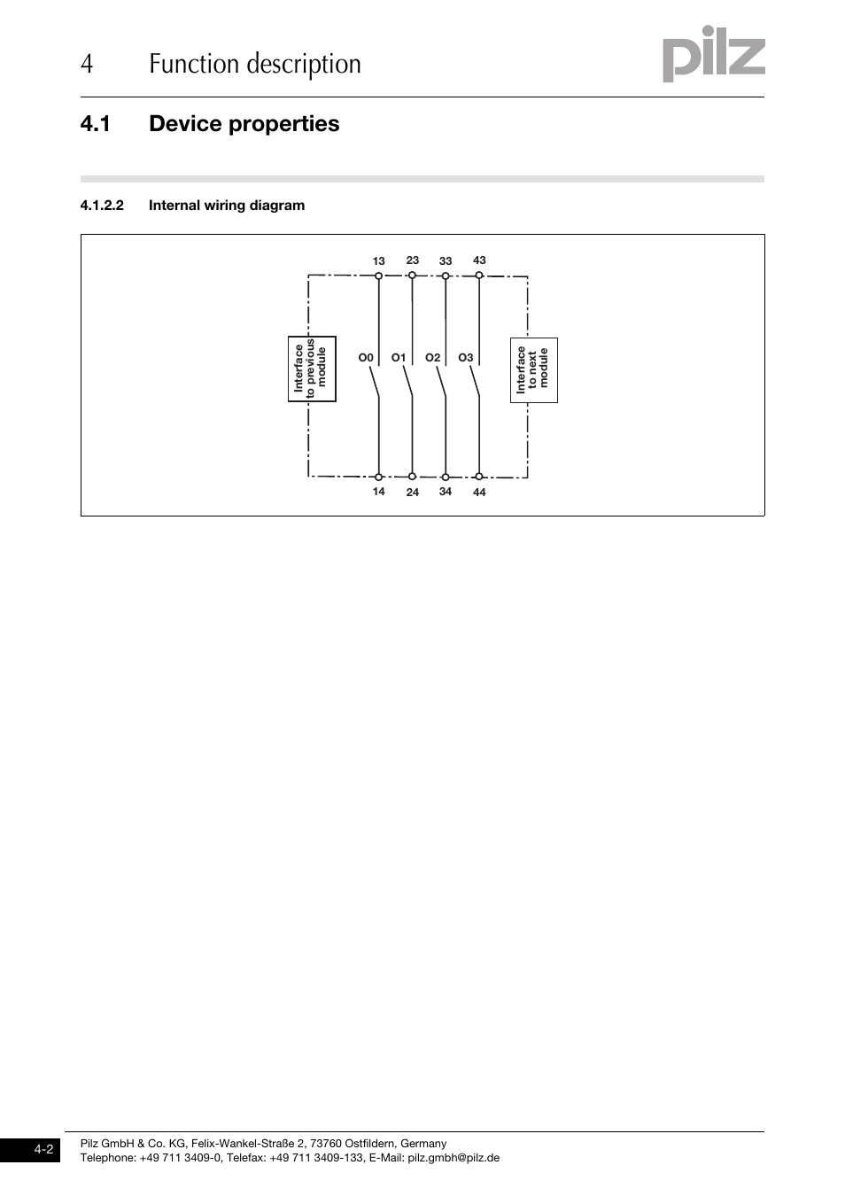 Internal wiring diagram, 4function description, 1 device properties | Pilz PNOZ mo5p 4 n/o burner User Manual | Page 16 / 33