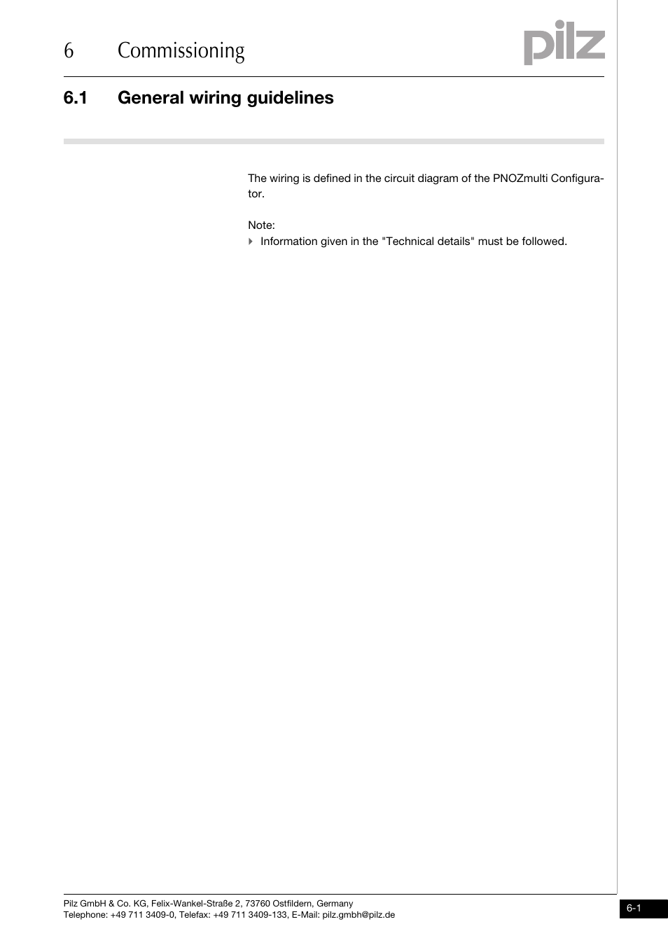 Commissioning, General wiring guidelines, 6commissioning | 1 general wiring guidelines | Pilz PNOZ mo5p 4 n/o burner User Manual | Page 21 / 33