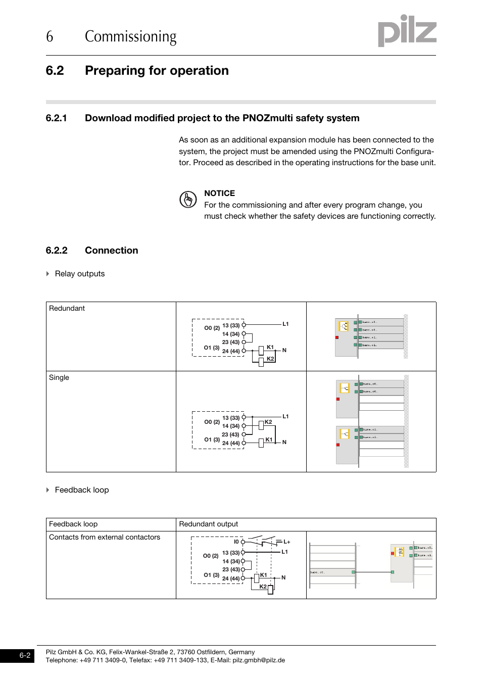 Preparing for operation, Connection, 6commissioning | 2 preparing for operation, 2 connection | Pilz PNOZ mo5p 4 n/o burner User Manual | Page 22 / 33