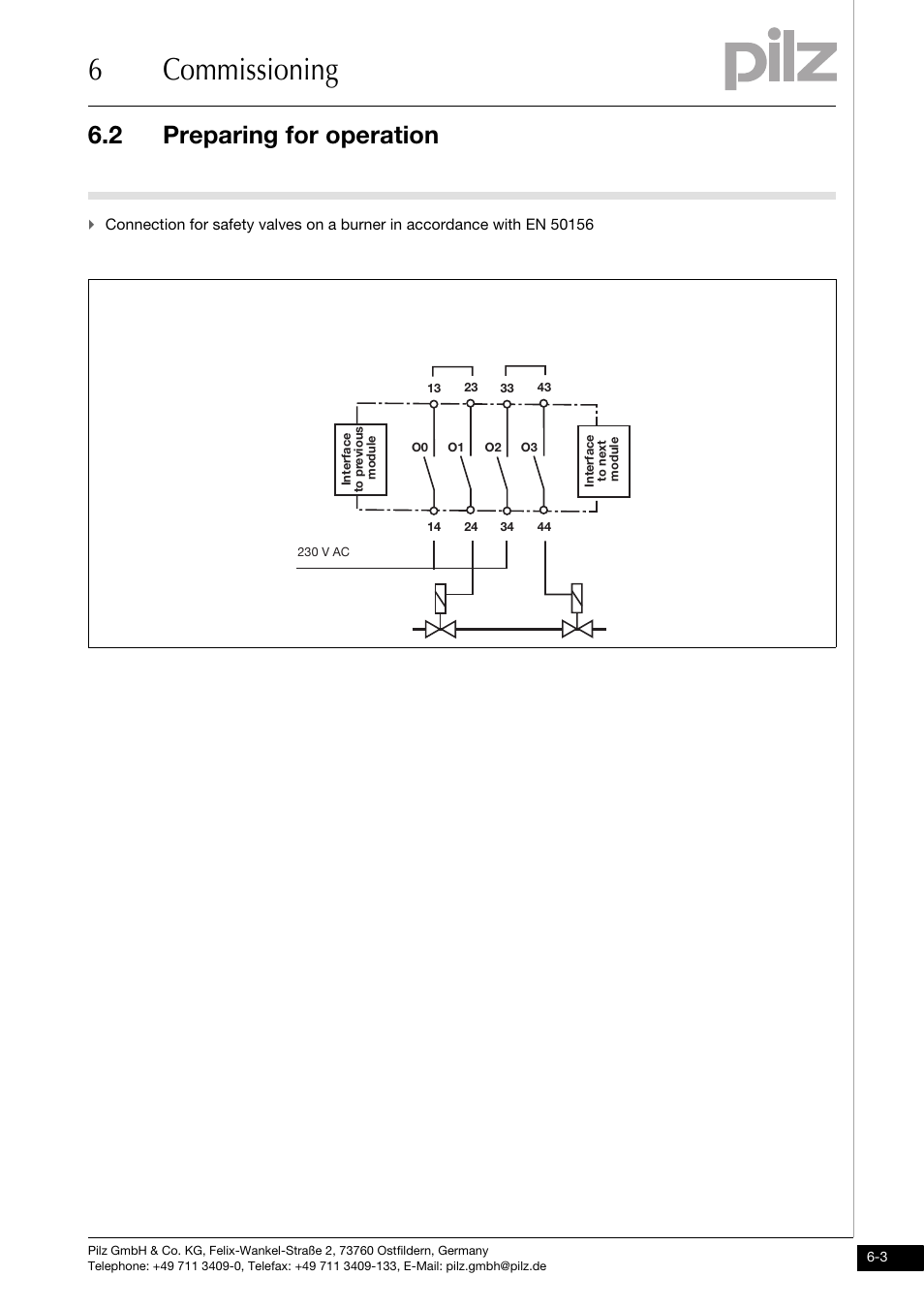 6commissioning, 2 preparing for operation | Pilz PNOZ mo5p 4 n/o burner User Manual | Page 23 / 33