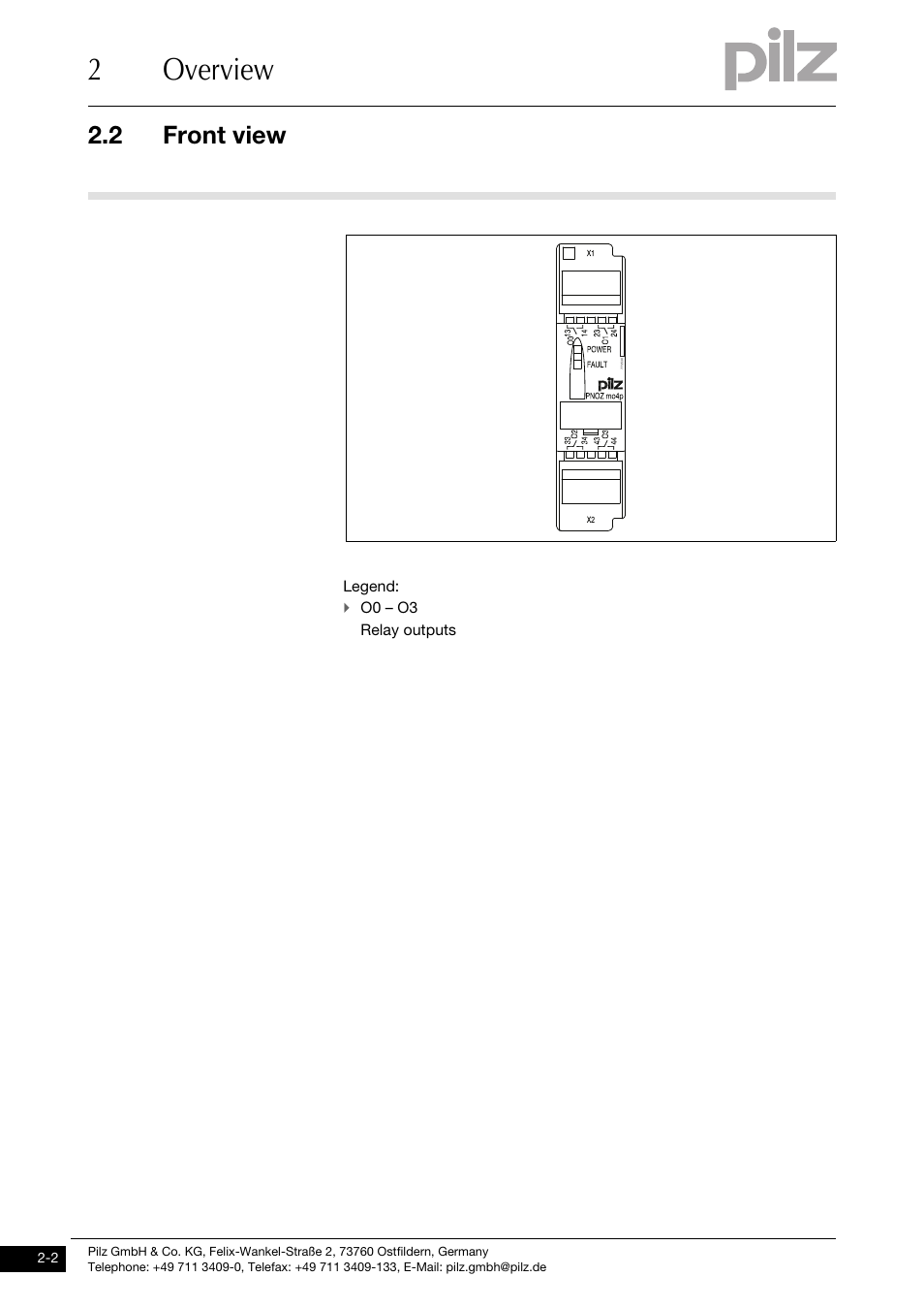 Front view, 2overview, 2 front view | Pilz PNOZ mo4p 4n/o User Manual | Page 10 / 31