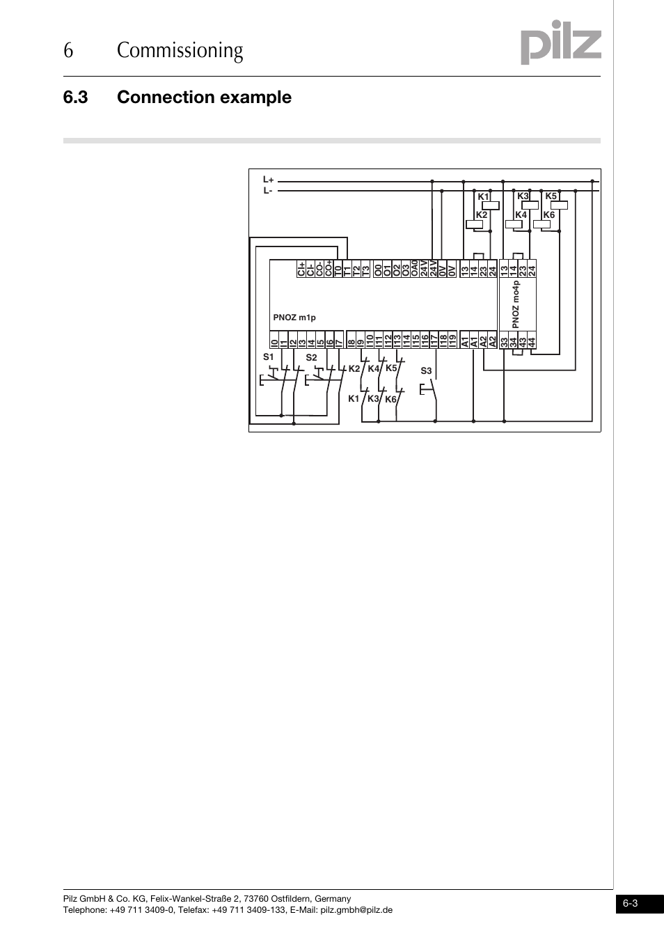 Connection example, 6commissioning, 3 connection example | Pilz PNOZ mo4p 4n/o User Manual | Page 21 / 31