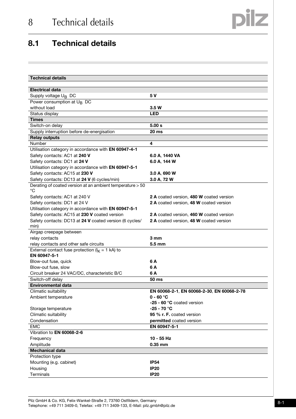 Technical details, 8technical details, 1 technical details | Pilz PNOZ mo4p 4n/o User Manual | Page 25 / 31