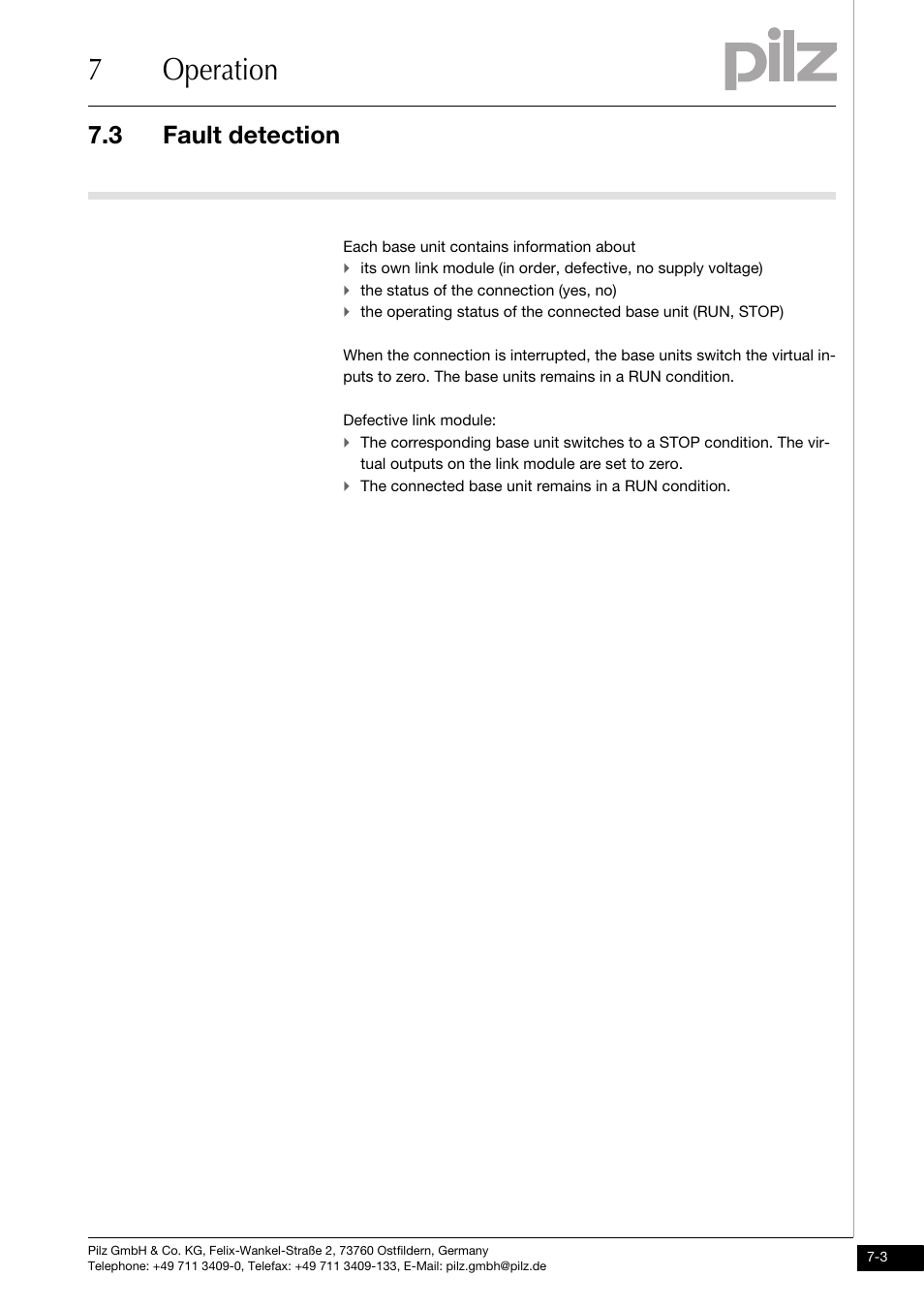 Fault detection, 7operation, 3 fault detection | Pilz PNOZ ml1p safe link 24VDC User Manual | Page 29 / 35