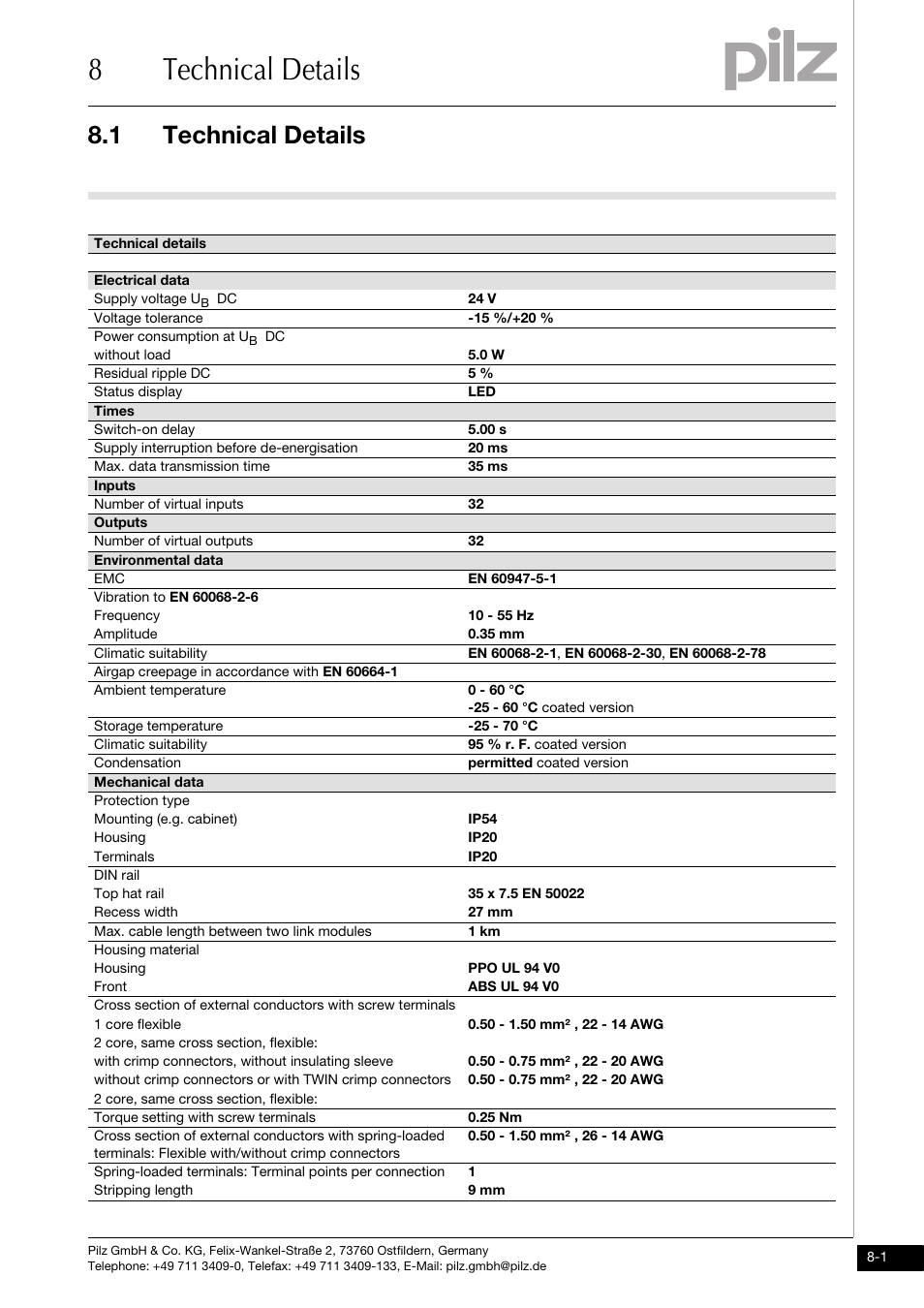 Technical details, 8technical details, 1 technical details | Pilz PNOZ ml1p safe link 24VDC User Manual | Page 31 / 35