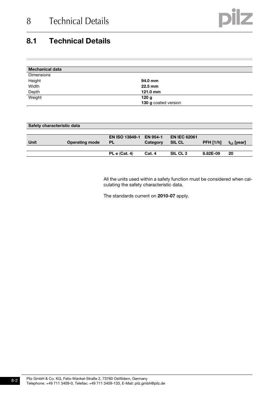 8technical details, 1 technical details | Pilz PNOZ ml1p safe link 24VDC User Manual | Page 32 / 35