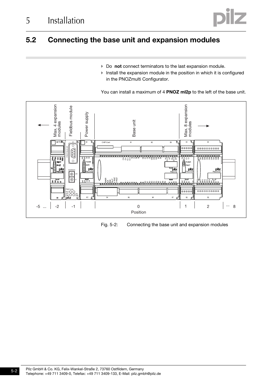 Connecting the base unit and expansion modules, 5installation, 2 connecting the base unit and expansion modules | Pilz PNOZ ml2p safe link PDP User Manual | Page 18 / 33