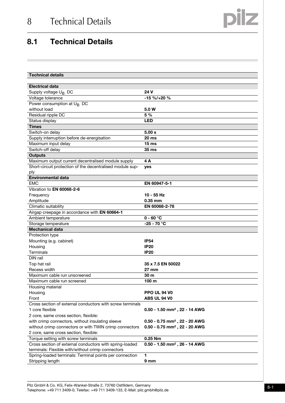 Technical details, 8technical details, 1 technical details | Pilz PNOZ ml2p safe link PDP User Manual | Page 29 / 33