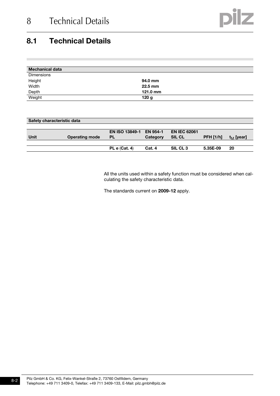 8technical details, 1 technical details | Pilz PNOZ ml2p safe link PDP User Manual | Page 30 / 33