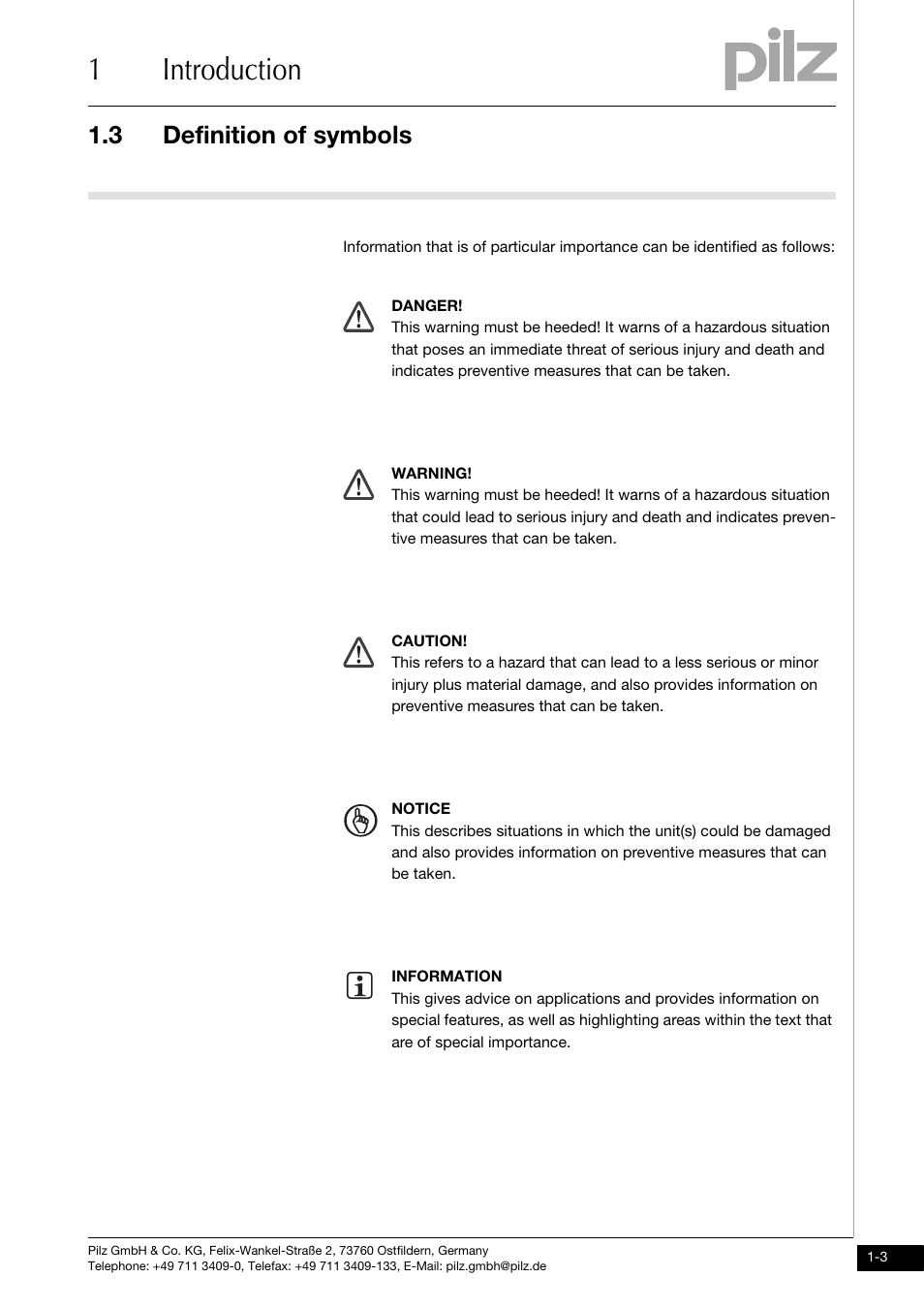 Definition of symbols, 1introduction, 3 definition of symbols | Pilz PNOZ ml2p safe link PDP User Manual | Page 7 / 33