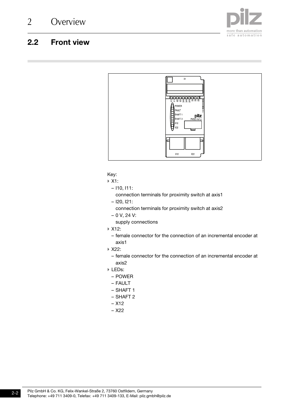 Front view, 2overview, 2 front view | Pilz PNOZ ms1p standstill / speed monitor User Manual | Page 10 / 43