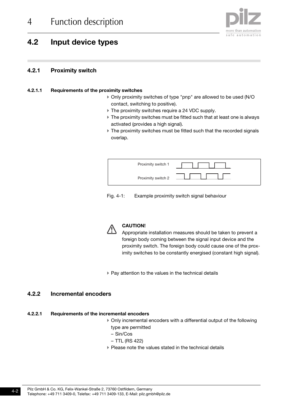 Input device types, 1 proximity switch, 1 requirements of the proximity switches | 2 incremental encoders, 1 requirements of the incremental encoders, 4function description, 2 input device types | Pilz PNOZ ms1p standstill / speed monitor User Manual | Page 18 / 43