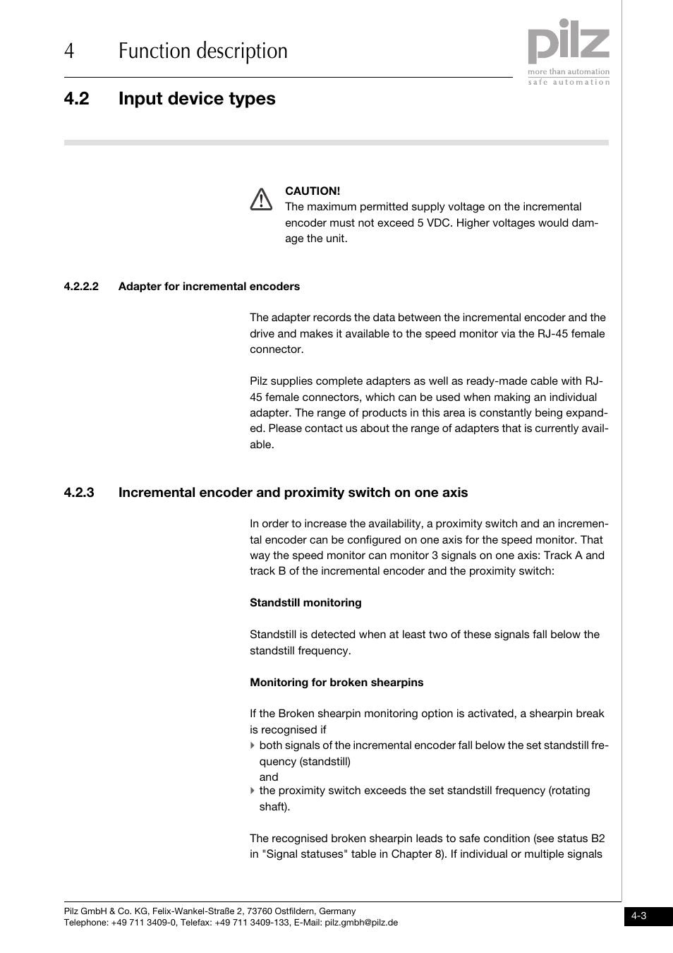 2 adapter for incremental encoders, 4function description, 2 input device types | Pilz PNOZ ms1p standstill / speed monitor User Manual | Page 19 / 43