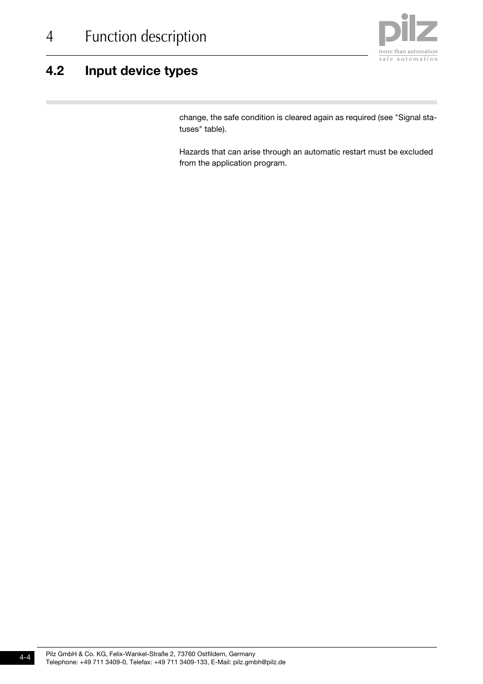 4function description, 2 input device types | Pilz PNOZ ms1p standstill / speed monitor User Manual | Page 20 / 43