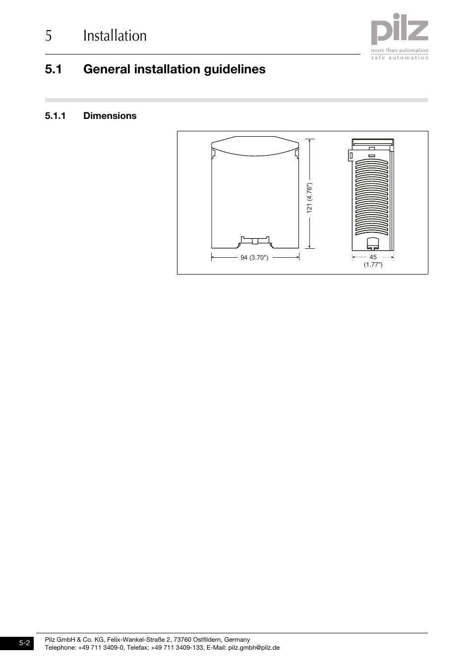 1 dimensions, 5installation, 1 general installation guidelines | Pilz PNOZ ms1p standstill / speed monitor User Manual | Page 22 / 43